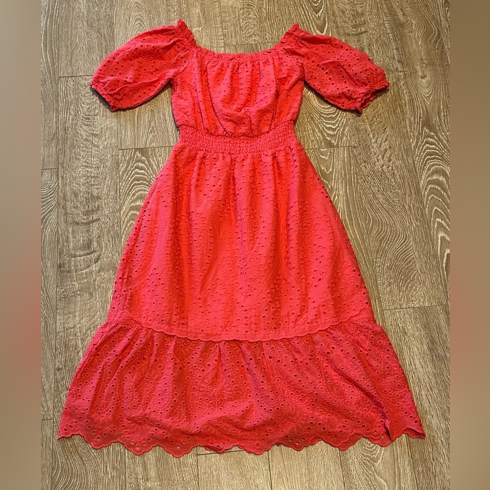 Betsey Johnson Women's Eyelet Midi Puff Sleeve Dress (S)